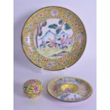 A 19TH CENTURY CHINESE CANTON ENAMEL FAMILLE ROSE PLATE Qing, together with a inkpot cover and