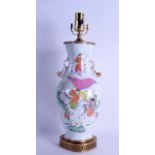 A 19TH CENTURY CHINESE FAMILLE ROSE PORCELAIN VASE Yongzheng style, converted to a lamp, painted