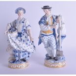 A PAIR OF 19TH CENTURY GERMAN MEISSEN PORCELAIN FIGURE modelled as a male and female gardener. 18.