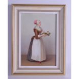 AN EARLY 20TH CENTURY GERMAN KPM PORCELAIN PLAQUE painted with a female carrying a tray within an