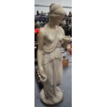 A LARGE NEOCLASSICAL PLASTER GARDEN SCULPTURE, formed as female festooned in a flowing toga with