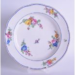 18th c. Sevres plate painted flowers under a blue line border, interlace L’s in blue, painter’s