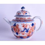 AN EARLY 18TH CENTURY CHINESE IMARI RIBBED TEAPOT AND COVER Qianlong, painted with foliage and