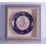 A LARGE 19TH CENTURY VIENNA PORCELAIN DISH within a later wooden and glass frame. Dish 30 cm