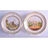 19th c. Paris Porcelain topographical plates painted with scenes entitled ‘Vue du Palais du