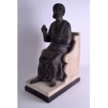 AN 18TH CENTURY CONTINENTAL BRONZE FIGURE OF SAINT PETER possibly earlier, modelled seated upon a