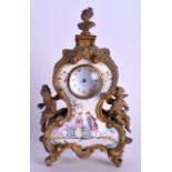 A 19TH CENTURY AUSTRIAN VIENNA ENAMEL AND BRONZE DESK CLOCK of small proportions, painted with