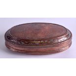 AN 18TH CENTURY DUTCH COPPER SNUFF BOX engraved with figures and foliage. 12.5 cm x 7.5 cm.