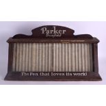 A VINTAGE PARKER DUOFOLD COUNTER TOP PEN DISPLAY CABINET with original silver painted advertising.