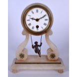 A FARCOT SWING BOUDOIR CLOCK, with applied brass decoration. 24.5 cm high.