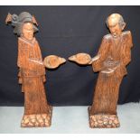 AN UNUSUAL PAIR OF FRENCH AESTHETIC MOVEMENT JAPANESQUE WOODEN DISPLAY STANDS formed as a male and