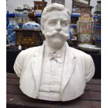 A GOOD ANTIQUE CARVED MARBLE BUST FORMED AS A GENTLEMAN, by Robert Cauer Rom. 74 cm x 57 cm.