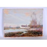 J R CLARK (British), unframed oil on canvas, house in a river landscape, signed. 40.5 cm x 55 cm.