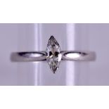 AN 18CT WHITE GOLD AND DIAMOND MARQUISE CUT RING. Size K.