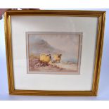 ERNEST BAKER, framed watercolour by Royal Worcester artist, sheep in a highland landscape. 10 cm x