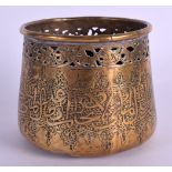 AN 18TH/19TH CENTURY ISLAMIC MIDDLE EASTERN BRASS CENSER Mamluk, decorated with extensive Kufic