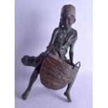 A LATE 19TH CENTURY AUSTRIAN COLD PAINTED TERRACOTTA WALL POCKET in the form of a seated boy holding