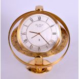 AN UNUSUAL JEAN ROULET FRENCH BRASS SPINNING GLOBE CLOCK with silvered dial. Dial 7 cm diameter.