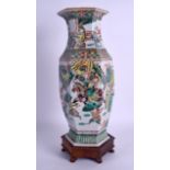 A 19TH CENTURY CHINESE FAMILLE VERTE HEXAGONAL PORCELAIN VASE Qing, Kangxi style, painted with