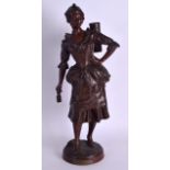 A LARGE LATE 19TH CENTURY FRENCH BRONZE FIGURE OF A STANDING FEMALE entitled 'La Plaisir'. 46 cm x