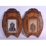 A PAIR OF 19TH CENTURY ITALIAN SORRENTO WARE PHOTOGRAPH FRAMES decorated with birds in flight. 23 cm