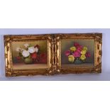 DUCROSS WALLIAMS (British),framed pair oil on card, still life flowers. 19 cm x 24 cm.