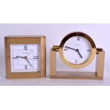 TWO TIFFANY & CO BRASS CLOCKS. 12.5 cm & 9.5 cm wide. (2)