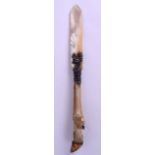 A LATE 19TH CONTINENTAL SILVER ANTLER HOOF AND MOTHER OF PEARL PAPER KNIFE. 27 cm long.