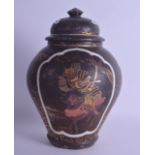 AN UNUSUAL 19TH CENTURY JAPANESE MEIJI PERIOD LACQUERED PORCELAIN VASE AND COVER painted with