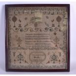 AN EARLY 19TH CENTURY FRAMED ENGLISH SAMPLER by Elizabeth Clark, decorated with birds, foliage and