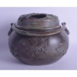 A LARGE 19TH CENTURY JAPANESE MEIJI PERIOD BRONZE CENSER AND COVER decorated with chrysanthemum