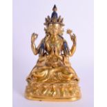 A GOOD 19TH CENTURY CHINESE SINO TIBETAN GILT BRONZE BUDDHA Qing, modelled with hands clasped upon a