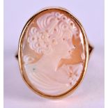 A 9 CT GOLD CAMEO RING. Size U.