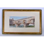 ITALIAN SCHOOL (20th Century), framed watercolour, indistinctly signed, Rialto Bridge. 12.5 cm x