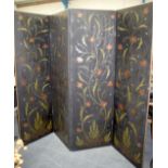 A LARGE REGENCY LEATHER BOUND SCREEN, one side decorated with oriental figures and the other wit