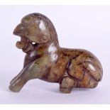 A 19TH CENTURY CHINESE MUTTON JADE FIGURE OF A BIRD Qing, modelled holding a lingzhi fungus within