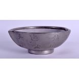 A RARE MID 19TH CENTURY CHINESE PEWTER YIXING ENAMEL OVERLAID LIBATION CUP in the form of an open