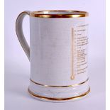 A VERY RARE MID 19TH CENTURY STAFFORDSHIRE 'BEEROMETER' MUG amusingly painted with levels of