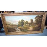 HENRY HARRIS (1805-1865), framed oil on canvas, a castle in a mountainous landscape. signed. 74 cm x