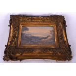 EUROPEAN SCHOOL (19th Century), framed watercolour, figures in a landscape. 7 cm x 11 cm.