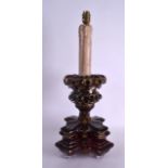 A RARE LARGE 19TH CENTURY BOHEMIAN RUBY GLASS CANDLESTICK of highly unusual form, overlaid with