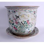 A LARGE 19TH CENTURY CHINESE FAMILLE ROSE PLANTER ON STAND Qing, painted with birds perched upon