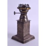 A VICTORIAN SILVER CORINTHIAN COLUMN OIL LAMP. Sheffield 1888. 16 cm high.