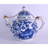 A RARE LARGE 17TH CENTURY CHINESE BLUE AND WHITE PUNCH POT AND COVER Kangxi, of highly unusual