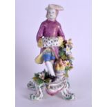 18th c. Bow figure of winter on a four footed base. 19cm high