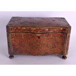 A MID 19TH CENTURY FRENCH BOULLE TORTOISESHELL TEA CADDY decorated all over with floral sprays and