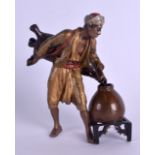 A LATE 19TH CENTURY AUSTRIAN COLD PAINTED BRONZE FIGURE WATER CARRIER modelled pouring water into