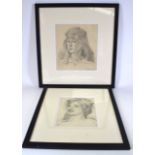 ARNOLD AUERBACH (b.1898), framed pair sketch, female portrait, together with another. 24 cm x 22