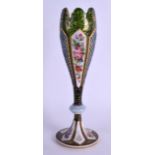 A LATE 19TH CENTURY BOHEMIAN GREEN AND WHITE OVERLAID GLASS VASE painted with floral sprays. 27 cm