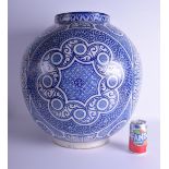 A VERY LARGE 1920S MOROCCAN FEZ NAJI BLUE AND WHITE MIDDLE EASTERN JAR decorated with Kufic type